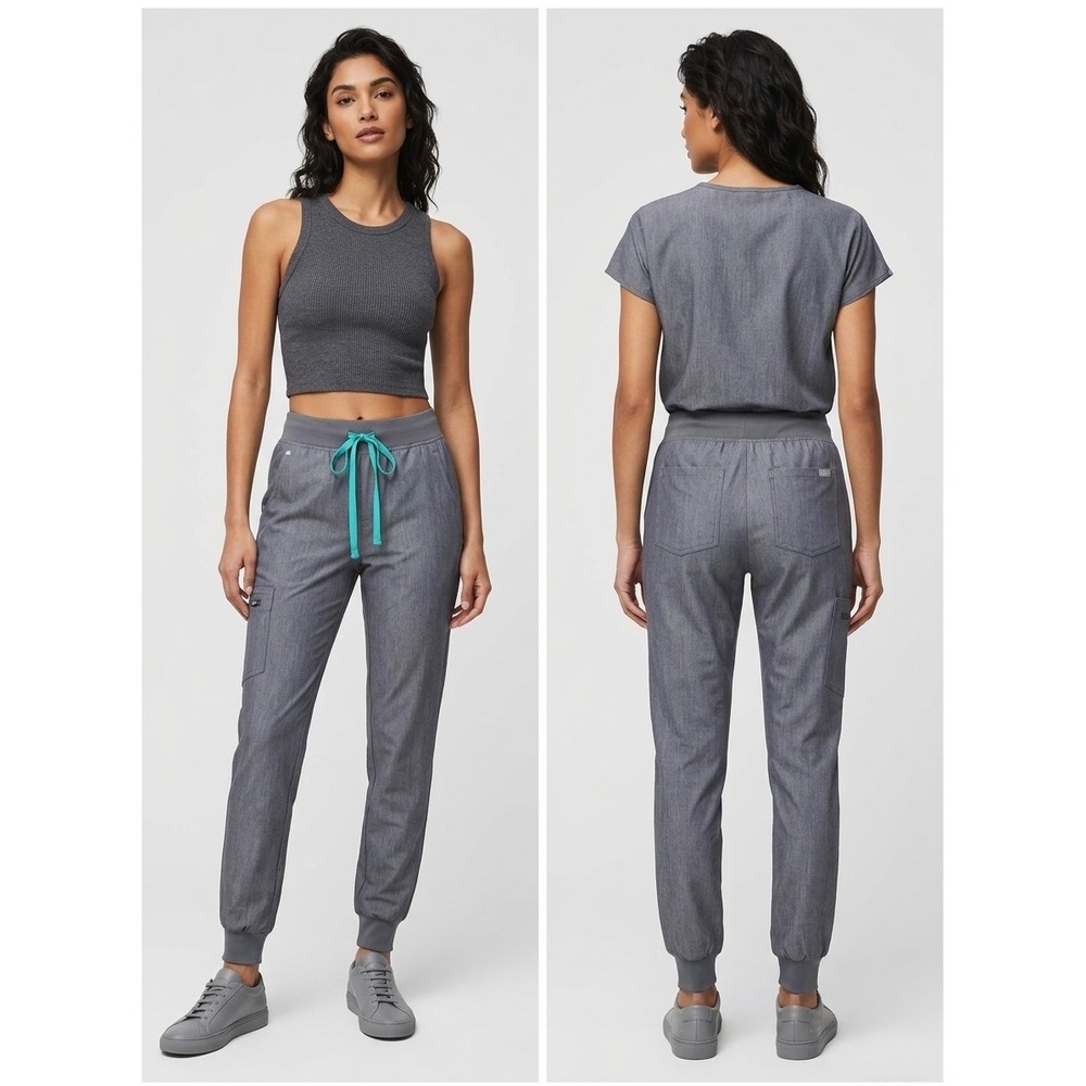 FIGS Zamora Jogger Scrub Pants Womens Medium Graphite Grey Teal 1000208